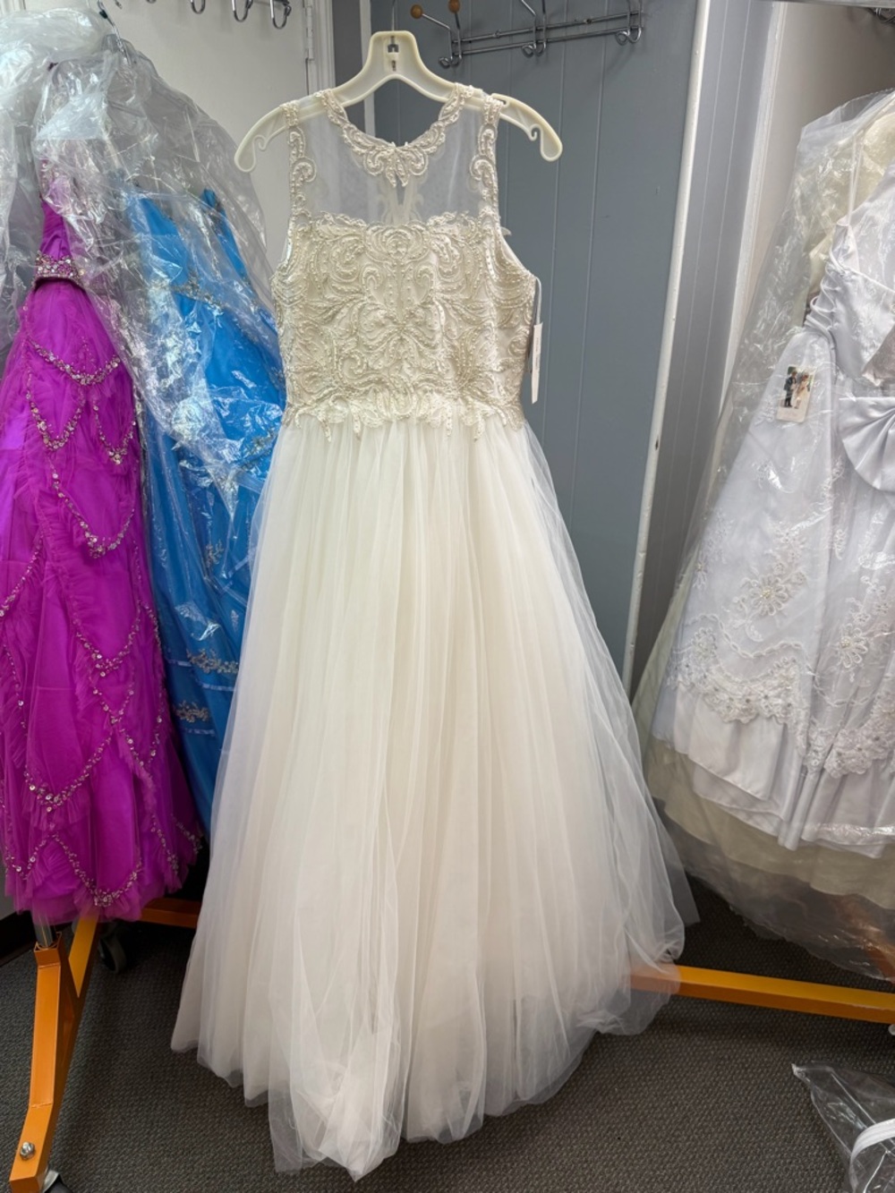Ivory Beaded Tulle Flower Girl Dress - Elegant Formal Gown